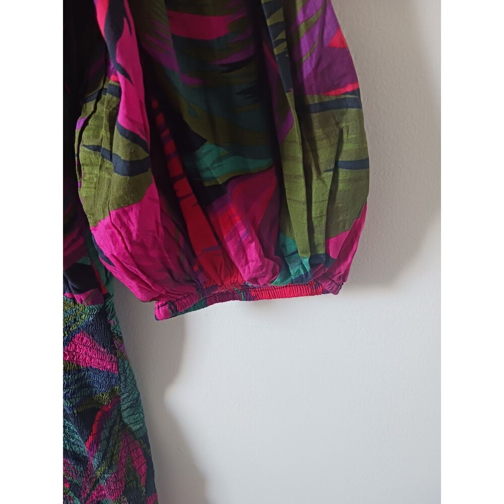 Farm Rio Anthropologie Puff Sleeve Midnight Leaves Mini Dress Size‎ L - Picture 5 of 9